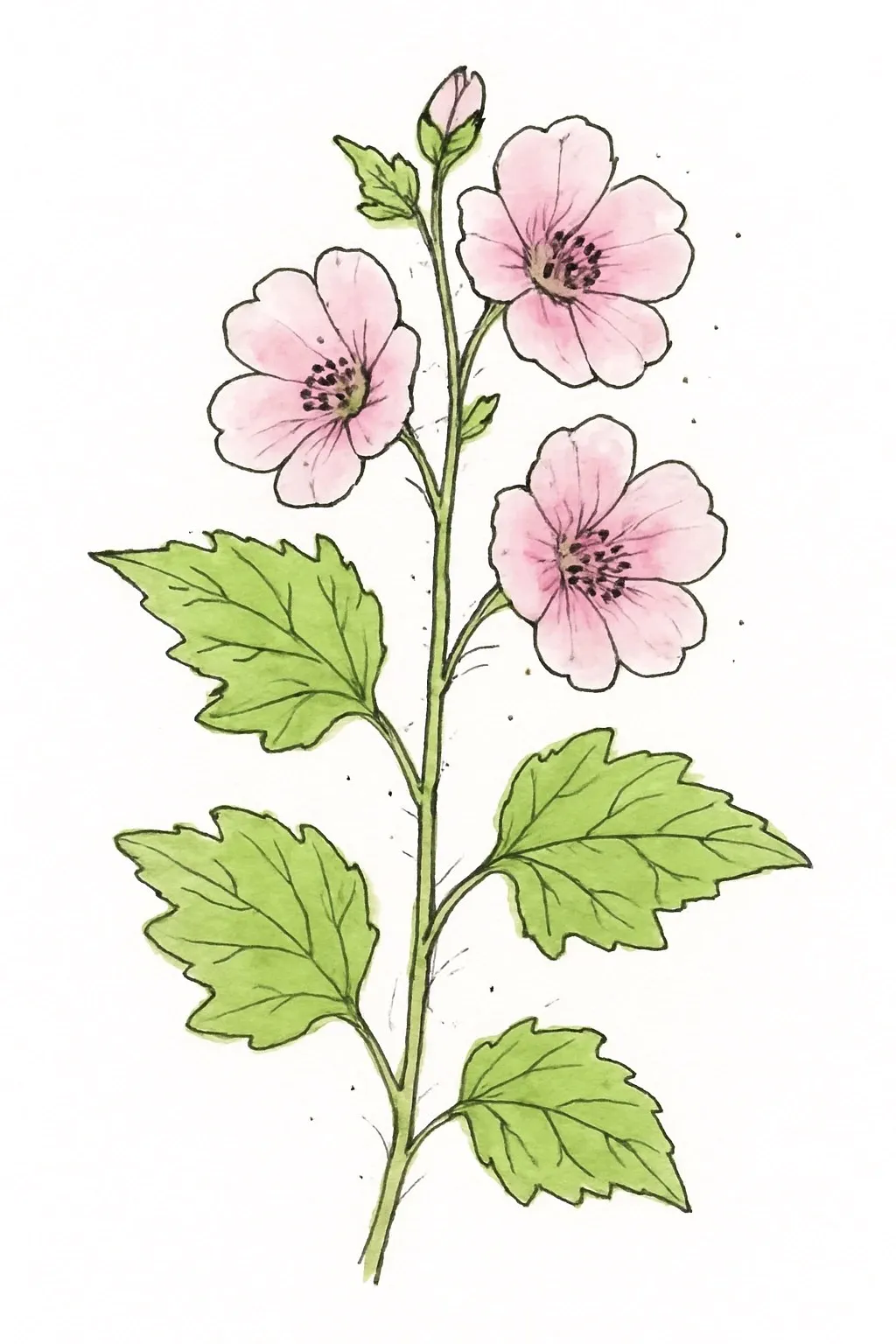 Aquarel van muskuskaasjeskruid