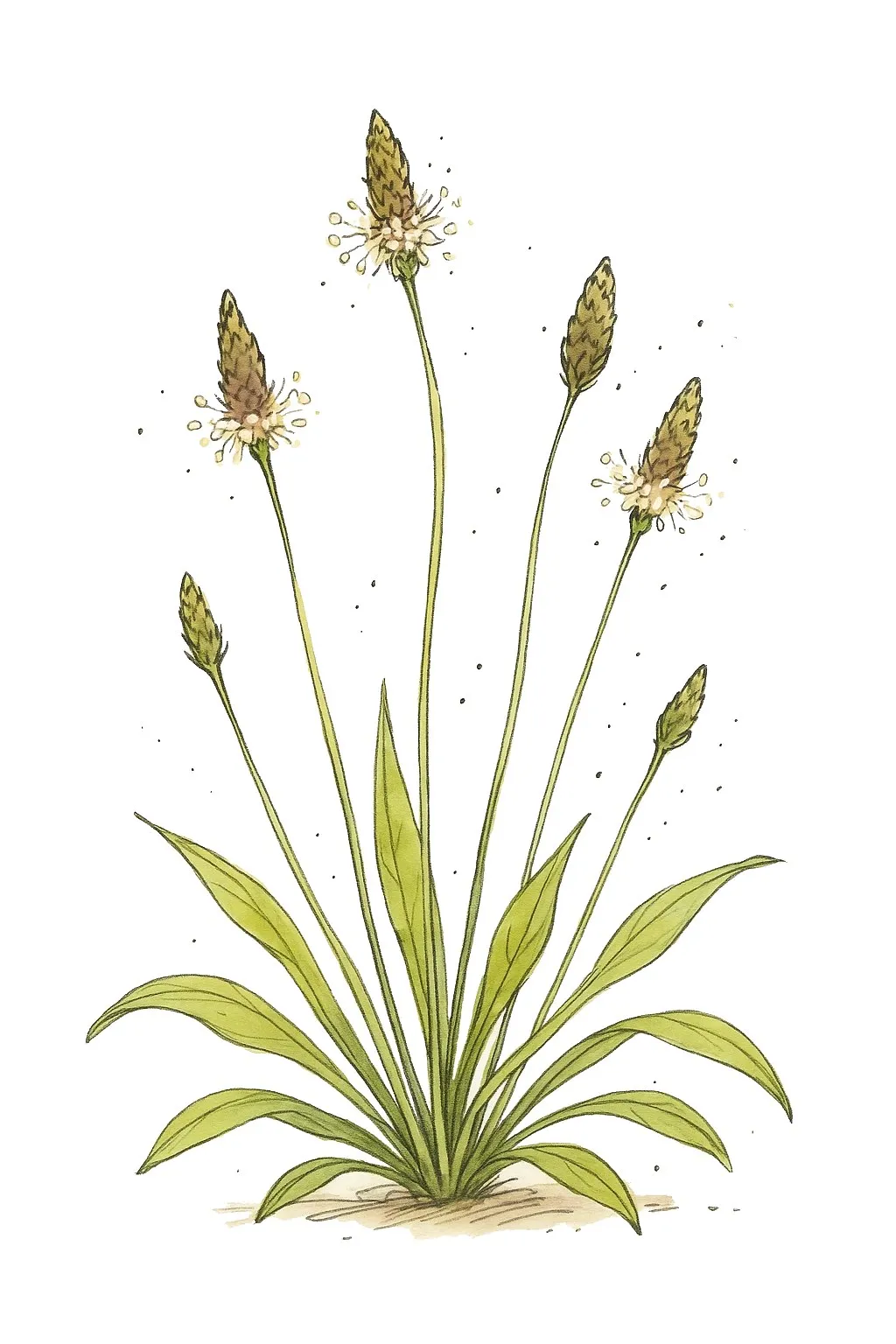 Aquarel van smalle weegbree